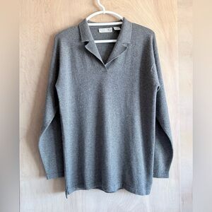 TSE 100% Cashmere Gray Collared V-Neck Sweater Minimalist Women’s Med